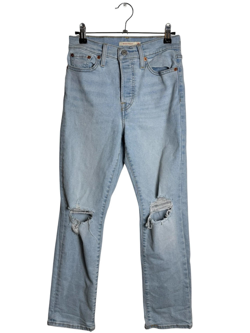 Levi’s Wedgie Straight High Rise Distressed Ankle Jeans Light Wash Blue 26